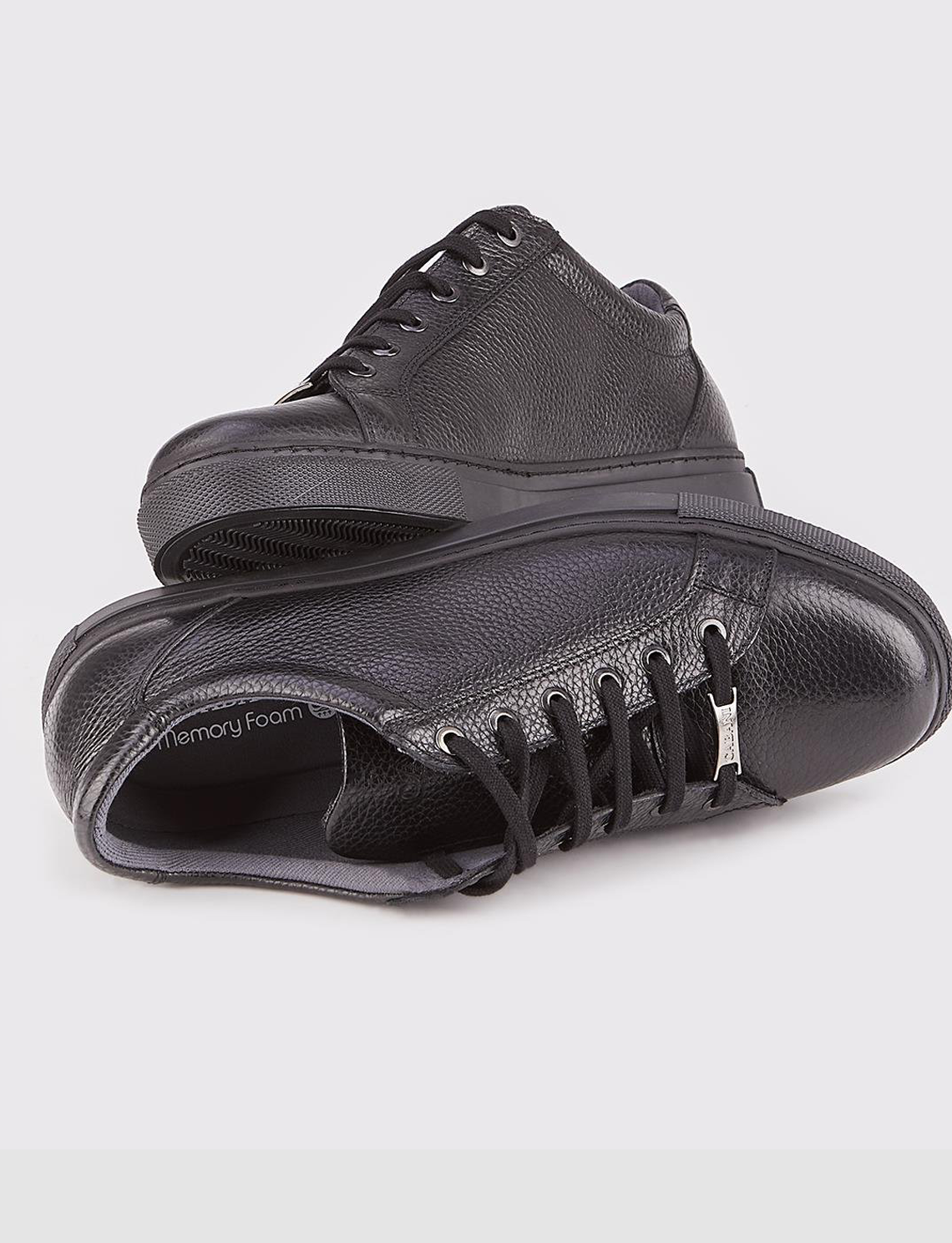Genuine Leather Patterned Black Lace-up Men's Casual Shoes