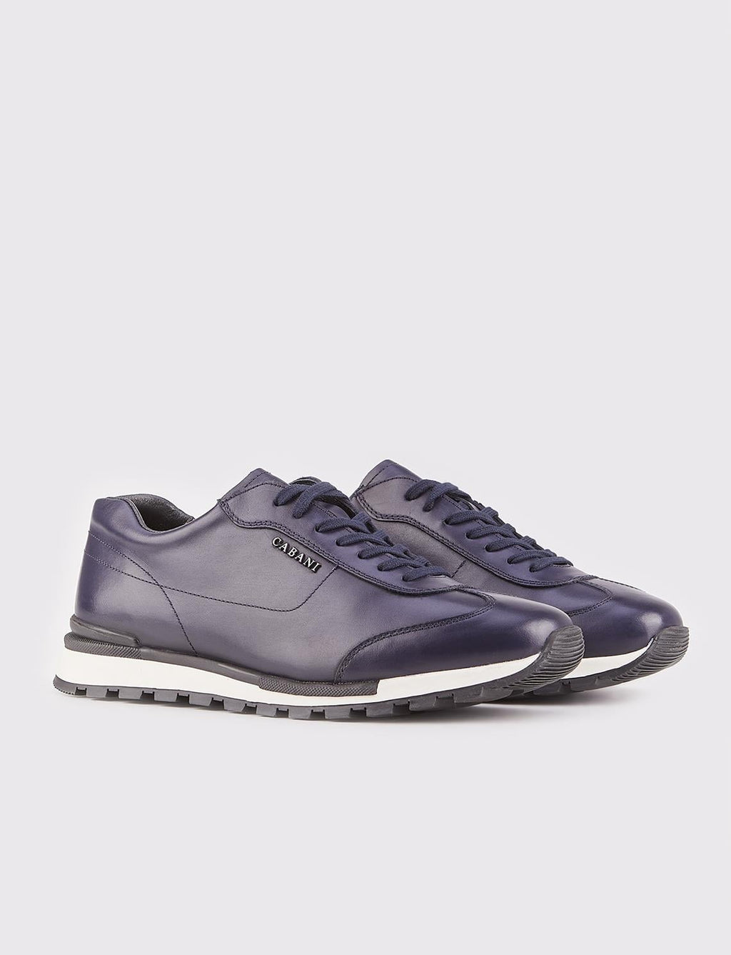 Genuine Leather Men's Navy Blue Lace-up Athletic Shoes
