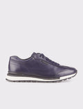 Genuine Leather Men's Navy Blue Lace-up Athletic Shoes