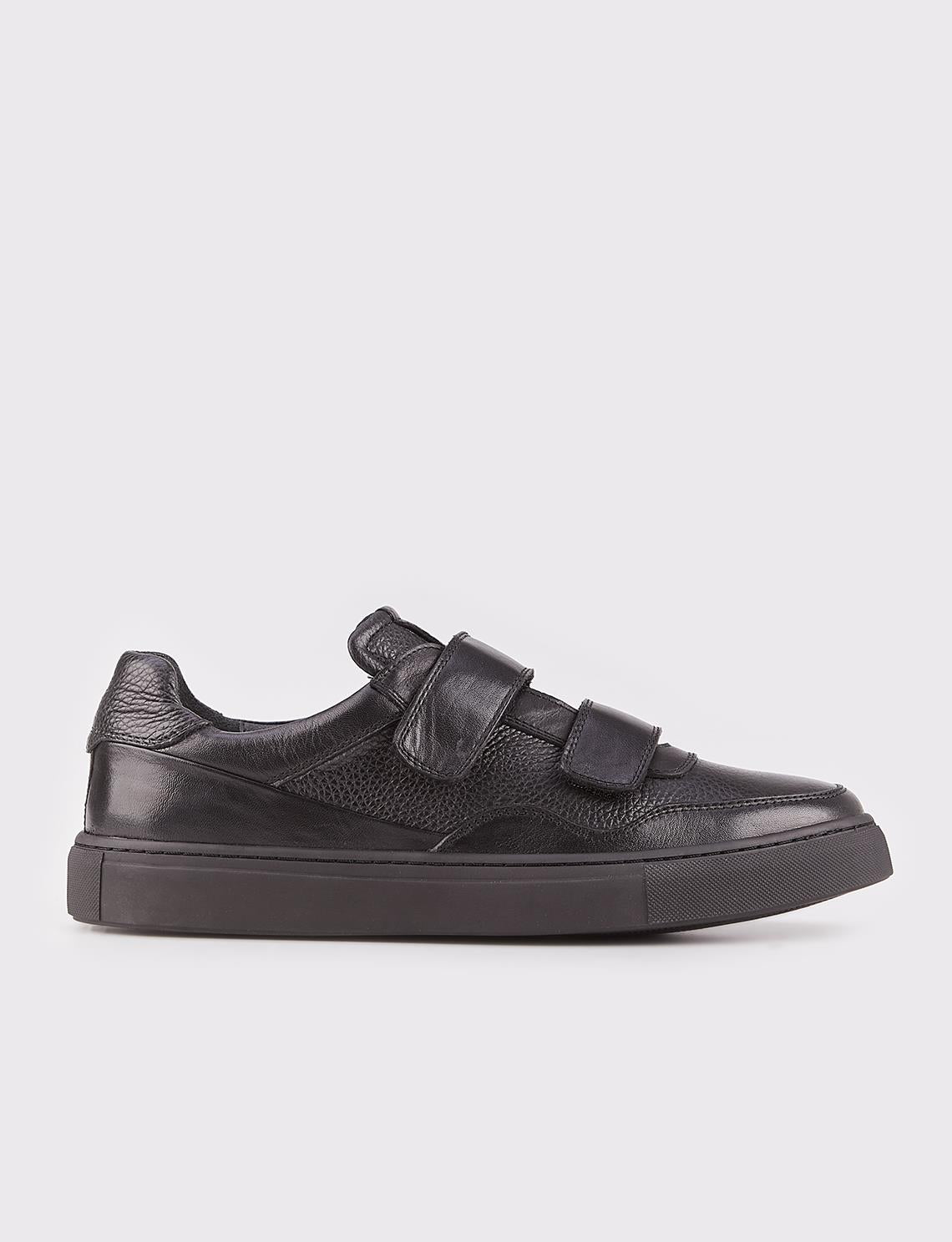 Genuine Leather Men's Black Sports Shoes