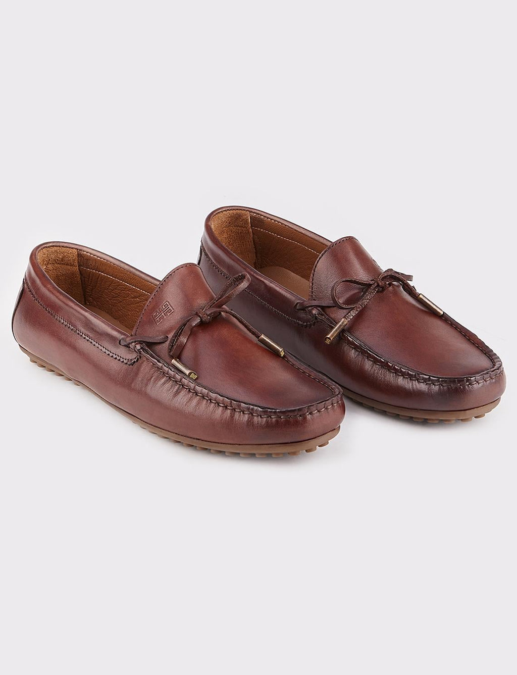 Genuine Leather Brown Men's Shoes with Bow