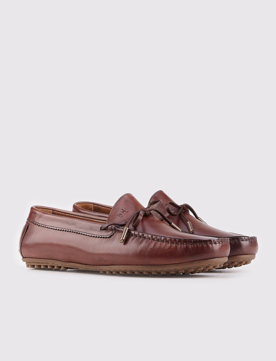 Genuine Leather Brown Men's Shoes with Bow