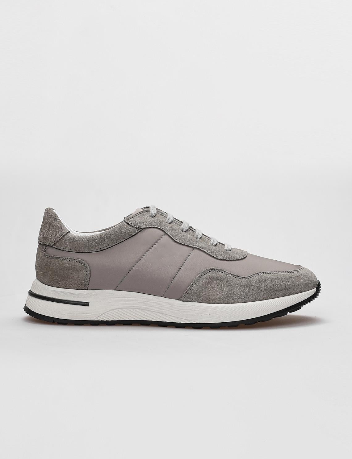 Genuine Leather Grey Lace-up Men's Athletic Shoes