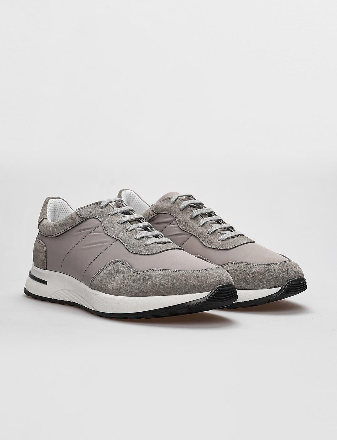 Genuine Leather Grey Lace-up Men's Athletic Shoes
