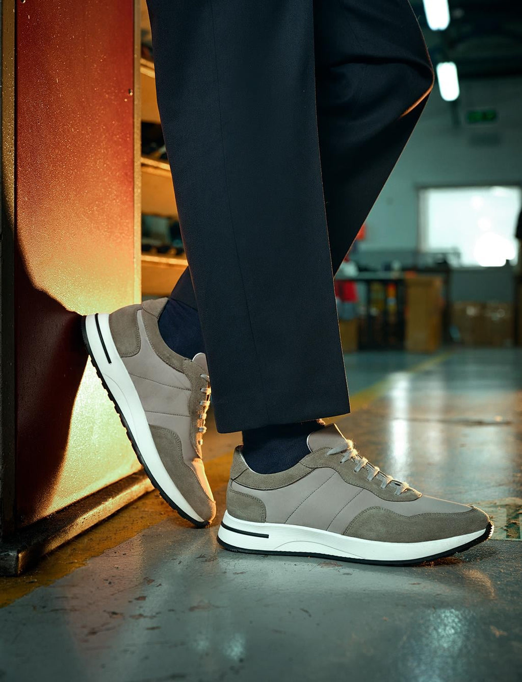 Genuine Leather Grey Lace-up Men's Athletic Shoes