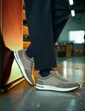 Genuine Leather Grey Lace-up Men's Athletic Shoes