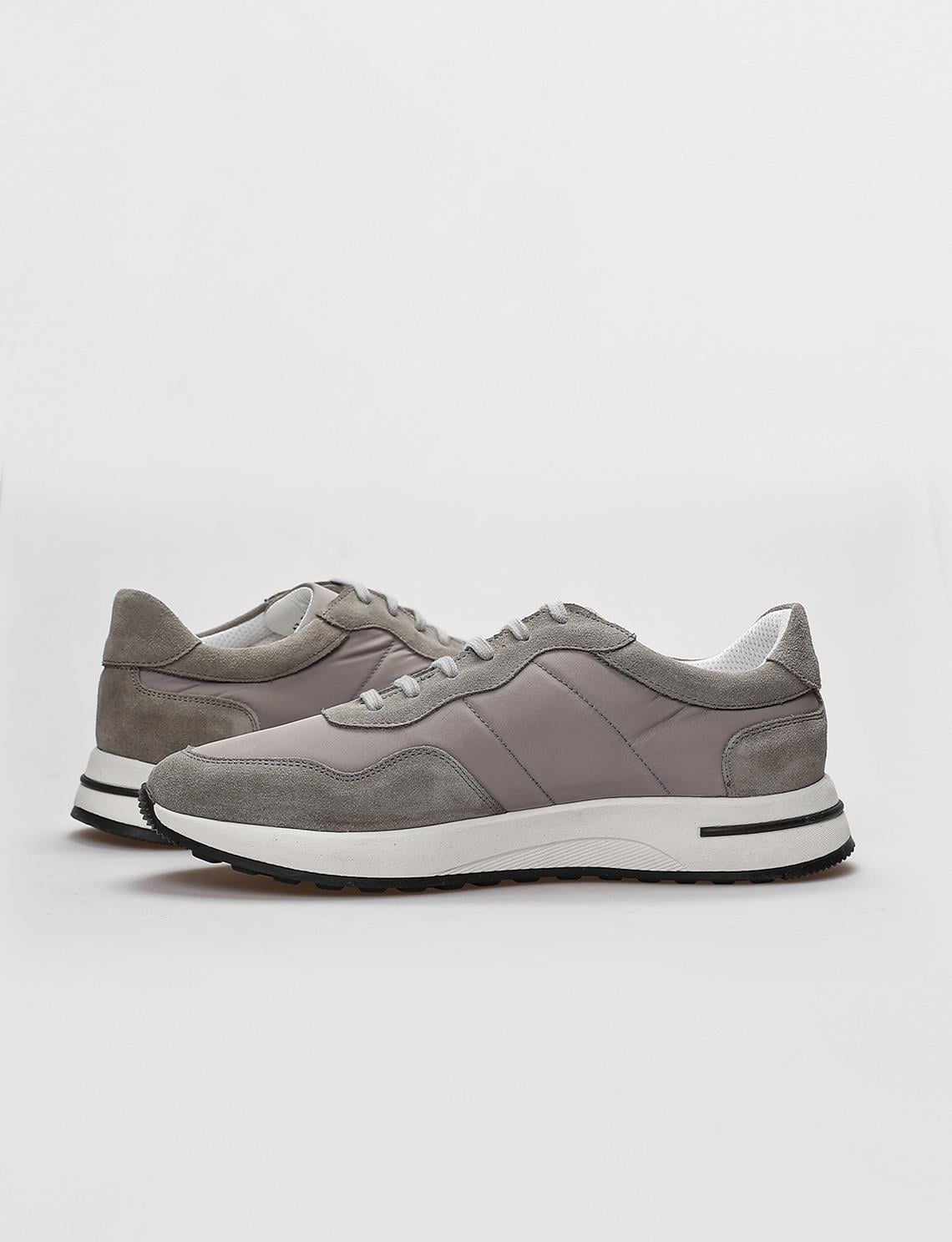 Genuine Leather Grey Lace-up Men's Athletic Shoes