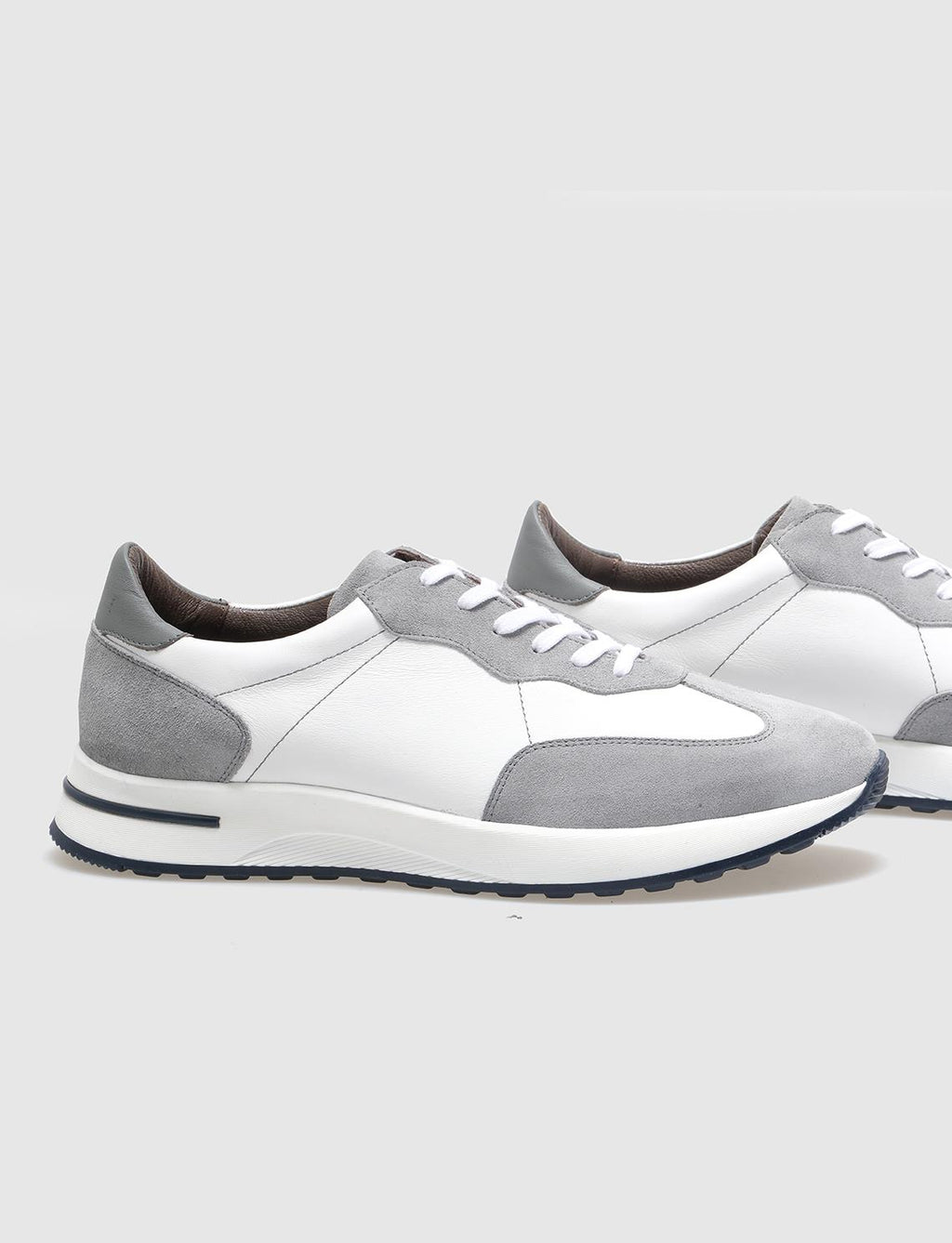 Genuine Leather Grey - White Lace-up Men's Athletic Shoes