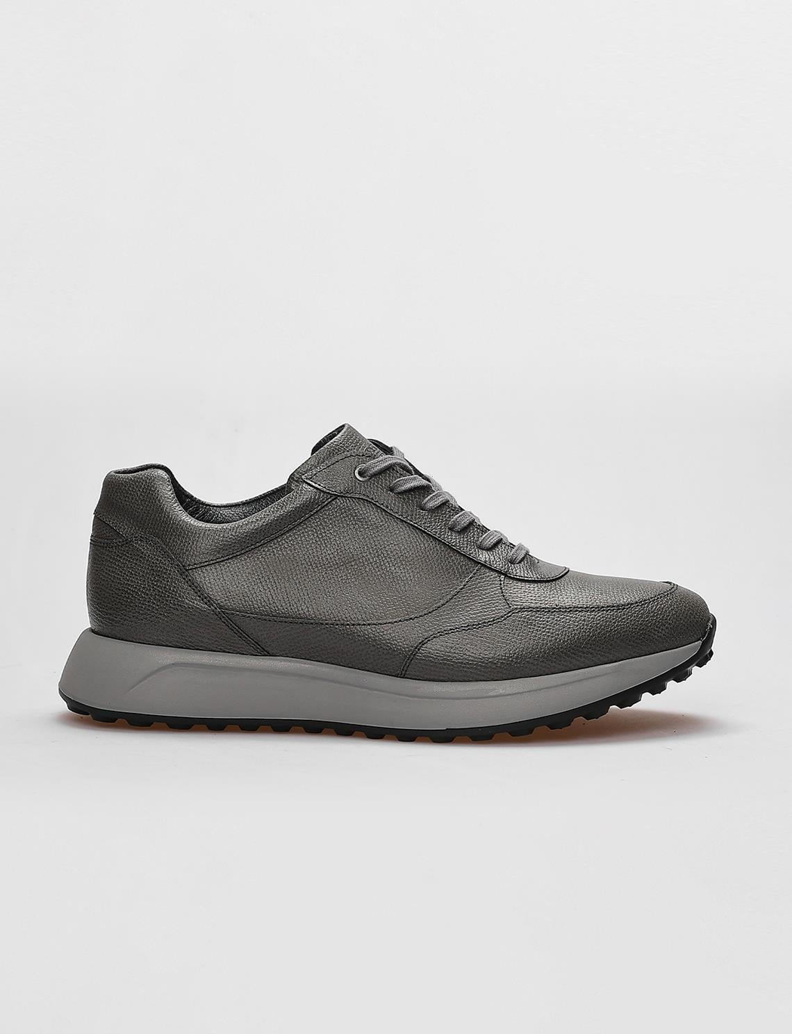 Genuine Leather Grey Lace-up Men's Athletic Shoes