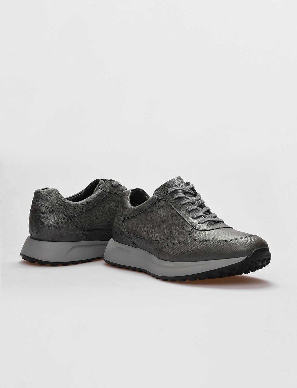 Genuine Leather Grey Lace-up Men's Athletic Shoes
