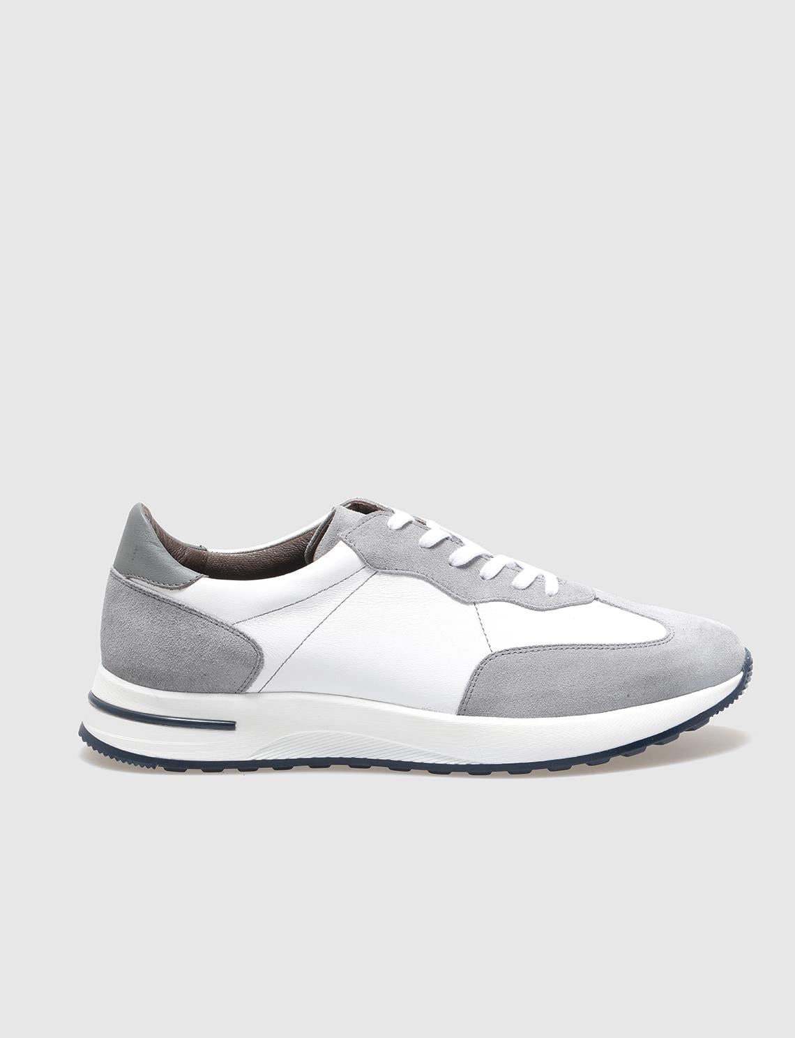 Genuine Leather Grey - White Lace-up Men's Athletic Shoes