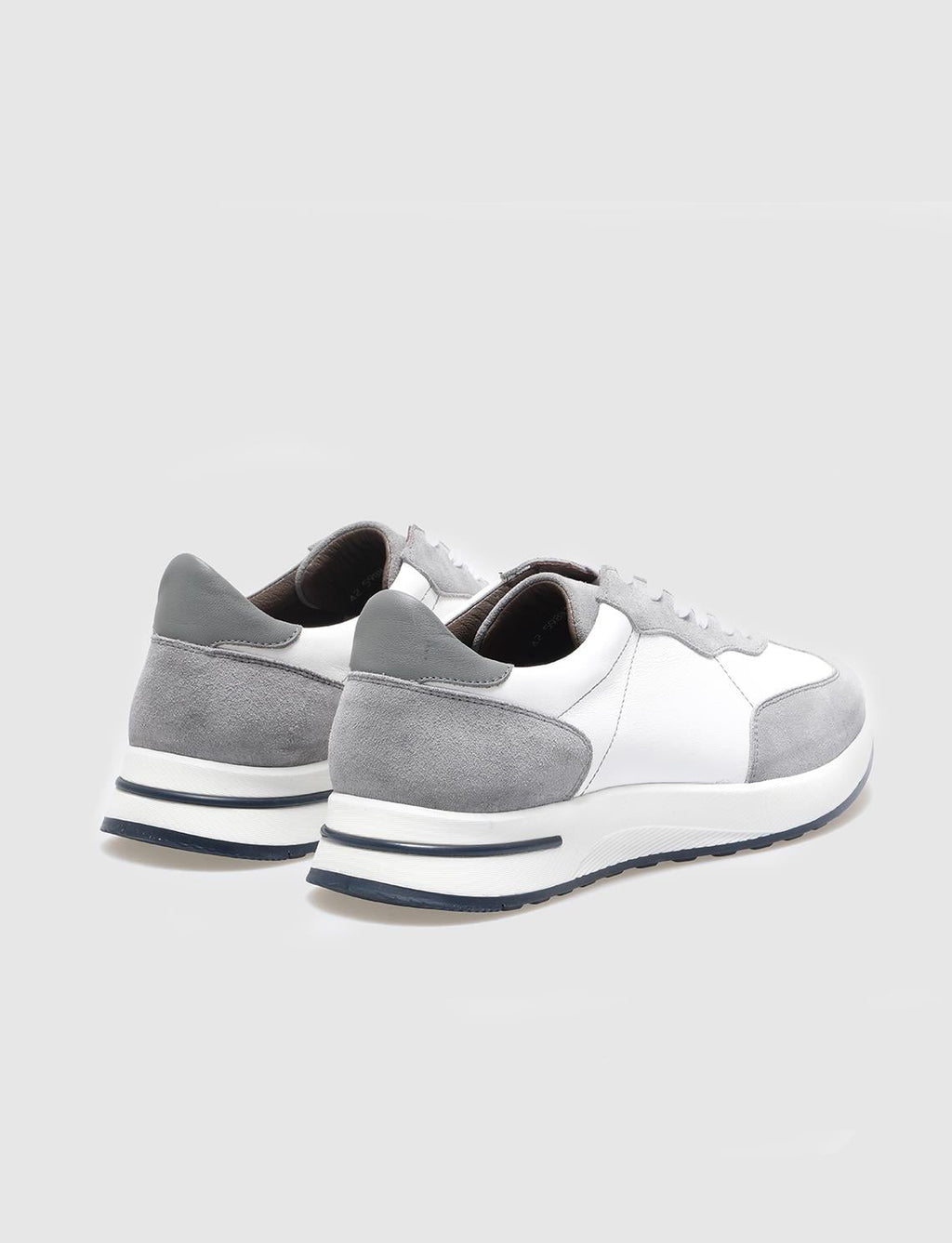 Genuine Leather Grey - White Lace-up Men's Athletic Shoes