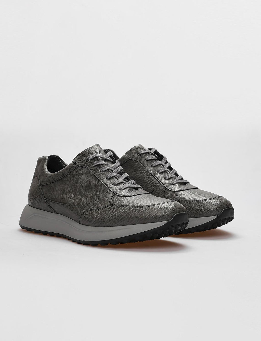 Genuine Leather Grey Lace-up Men's Athletic Shoes