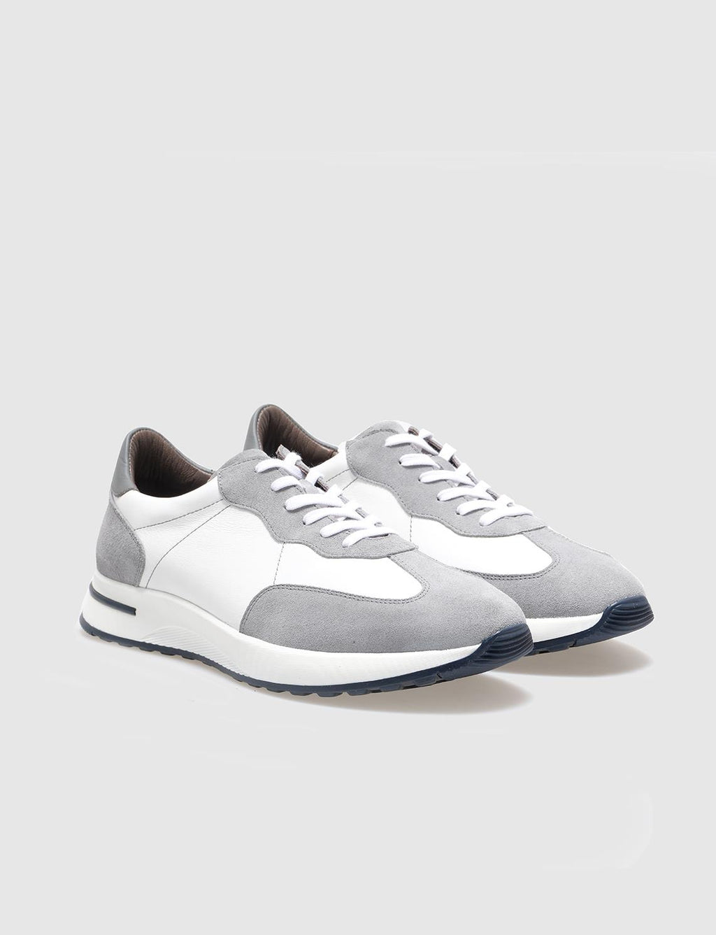 Genuine Leather Grey - White Lace-up Men's Athletic Shoes