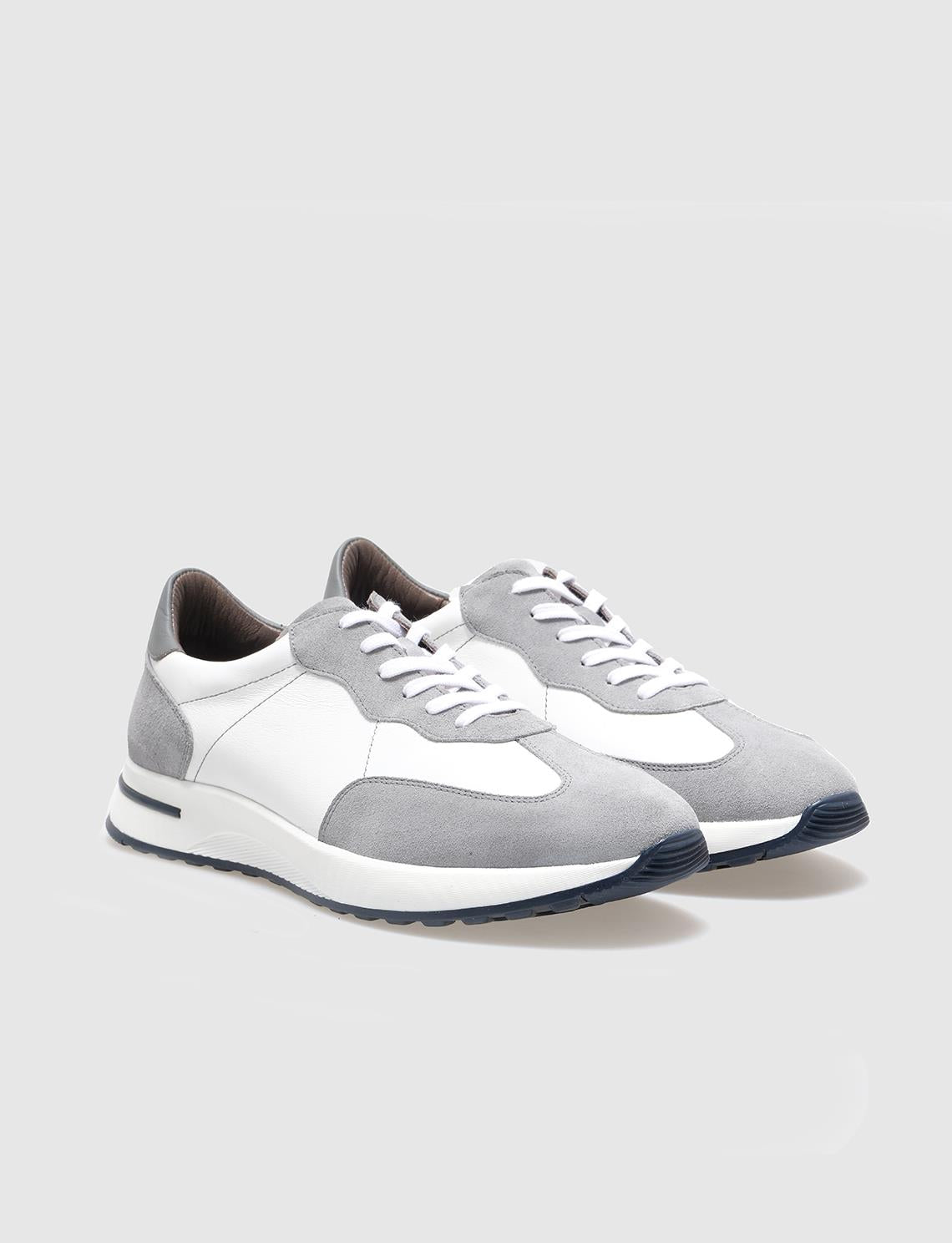 Genuine Leather Grey - White Lace-up Men's Athletic Shoes