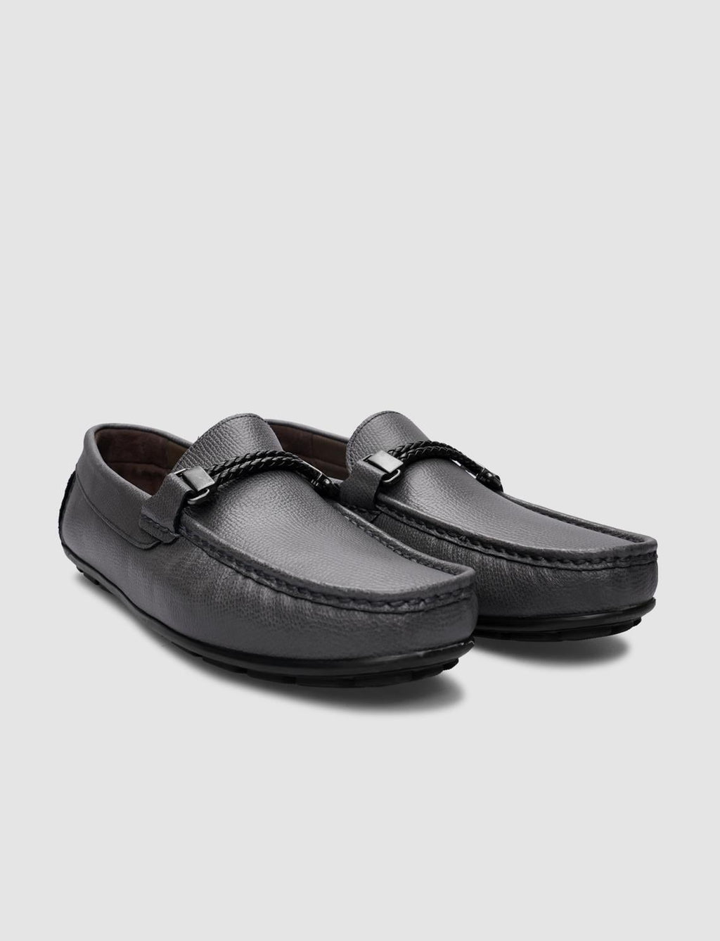 100% Genuine Leather Grey Buckle Men's Loafer