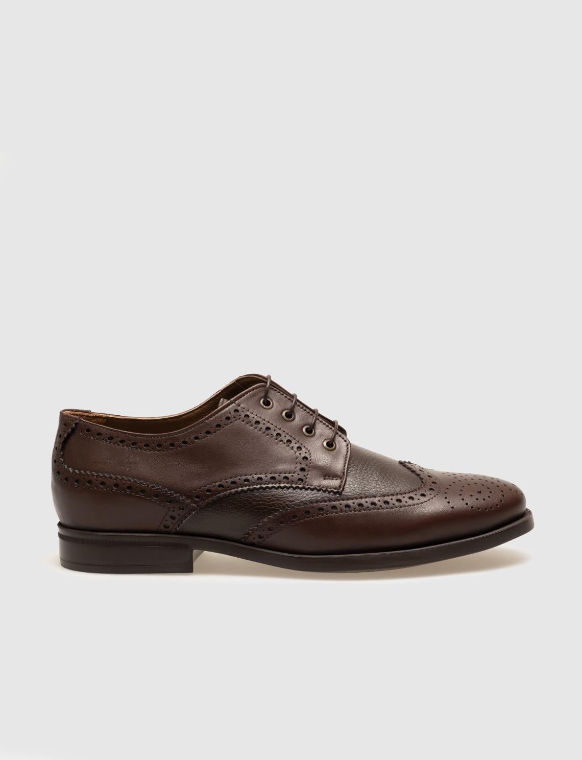 Genuine Leather Brown Lace-up Patterned Men's Casual Shoes