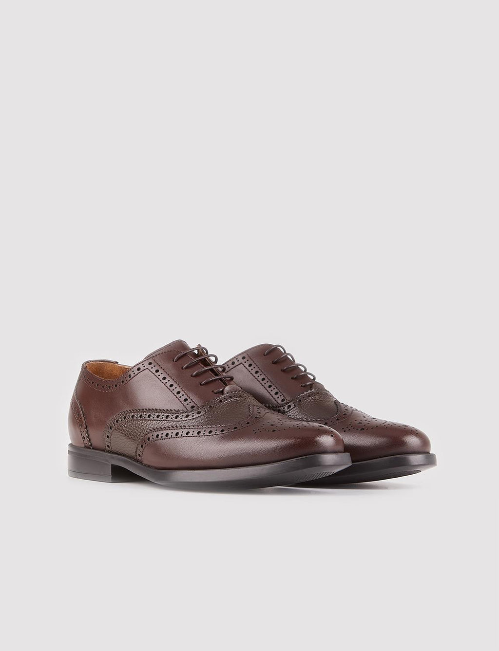 Genuine Leather Brown Lace-up Patterned Men's Shoes