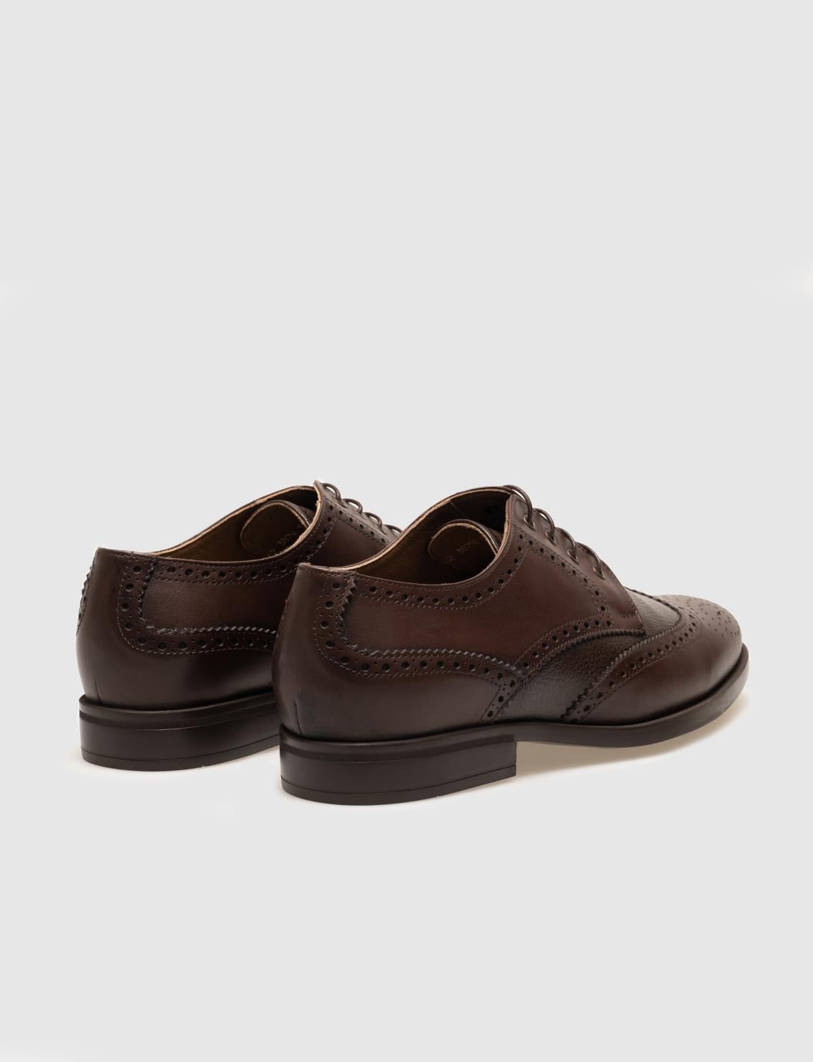 Genuine Leather Brown Lace-up Patterned Men's Casual Shoes