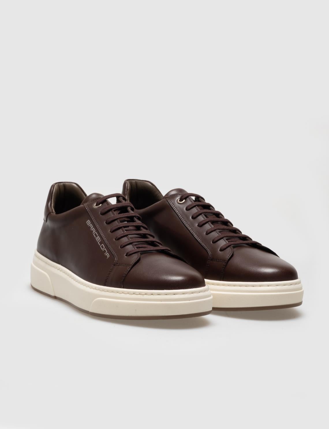 Genuine Leather Brown Lace-up Men's Athletic Shoes