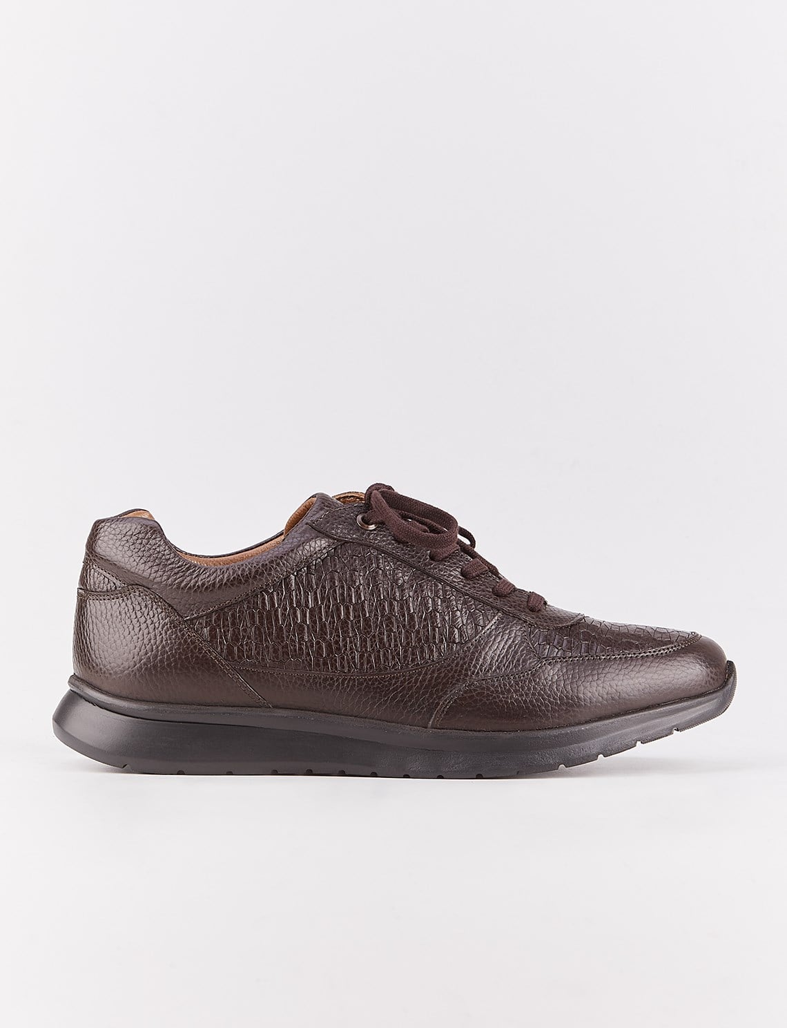 Genuine Leather Textured Brown Lace-up Men's Athletic Shoes