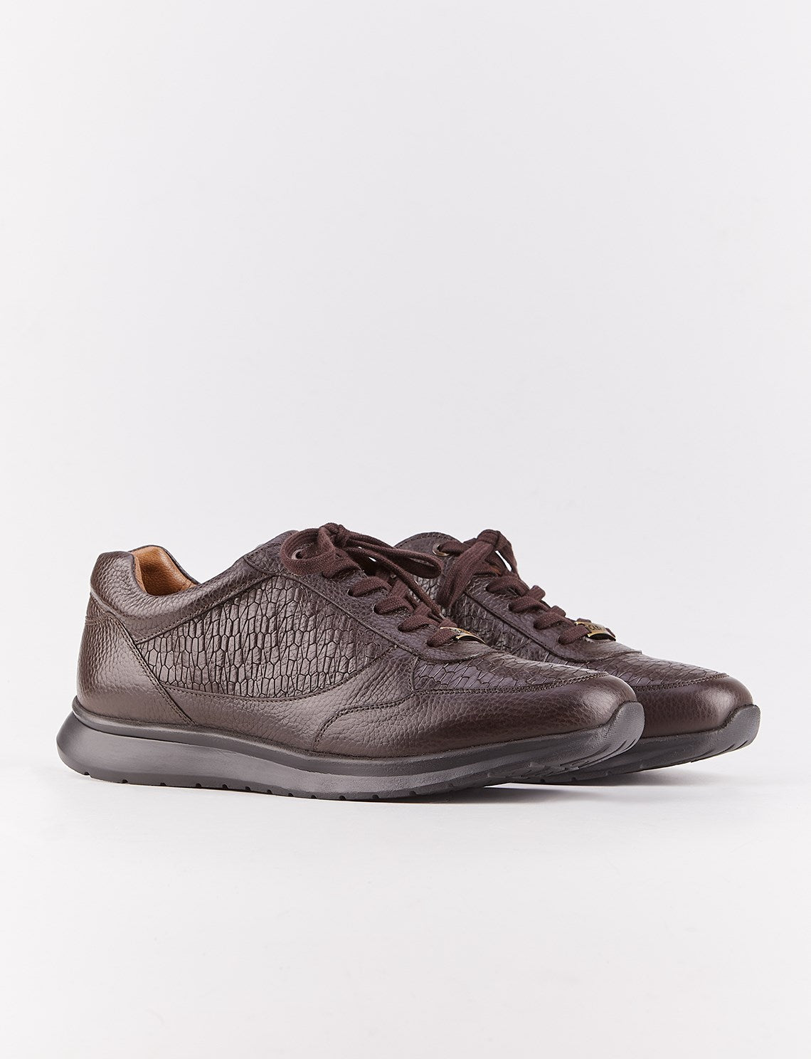 Genuine Leather Textured Brown Lace-up Men's Athletic Shoes