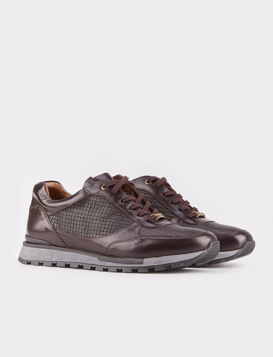 Genuine Leather Brown Lace-up Men's Athletic Shoes