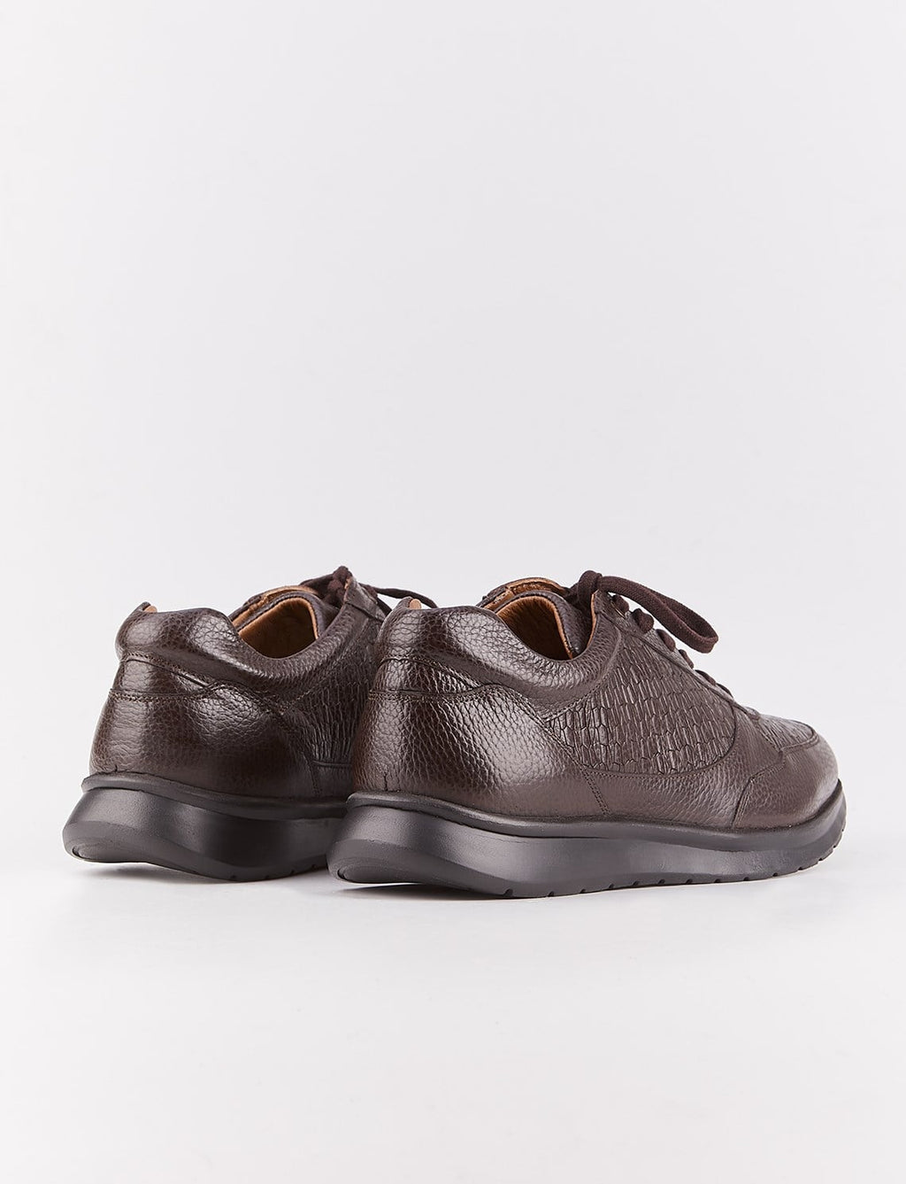 Genuine Leather Textured Brown Lace-up Men's Athletic Shoes