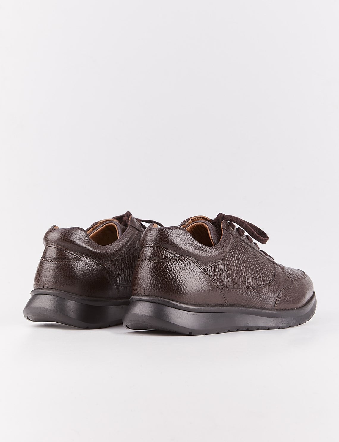Genuine Leather Textured Brown Lace-up Men's Athletic Shoes