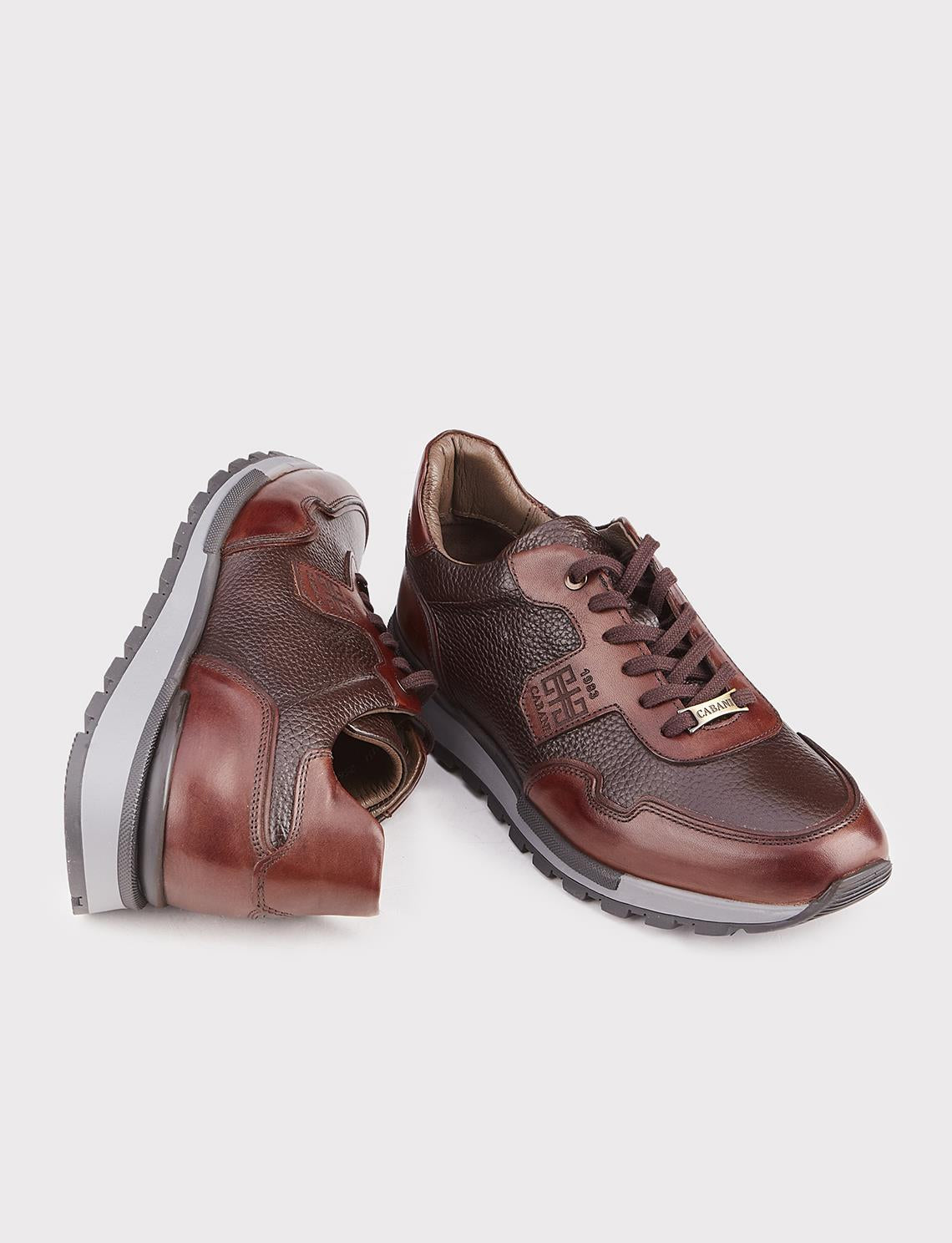 Genuine Leather Brown Lace-up Men's Athletic Shoes