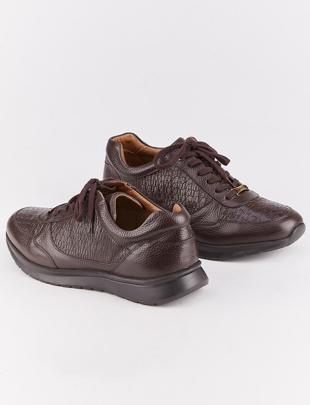 Genuine Leather Textured Brown Lace-up Men's Athletic Shoes