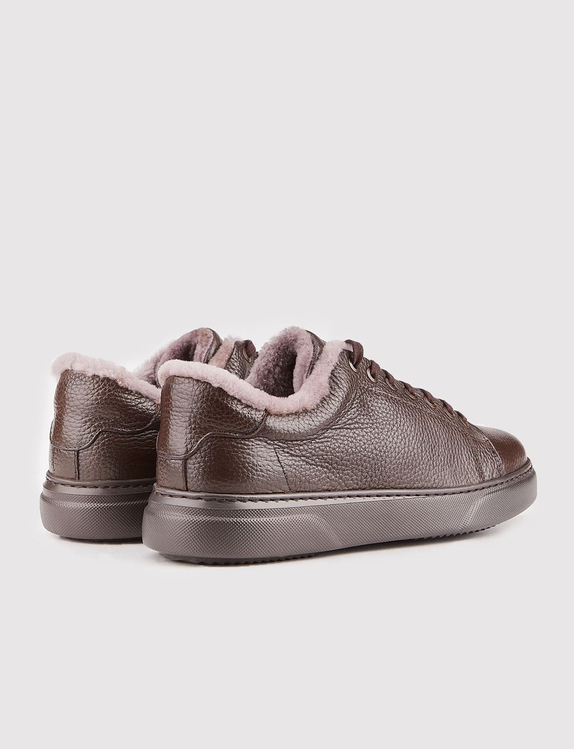 Genuine Leather Brown Lace-up Fur-Lined Men's Athletic Shoes