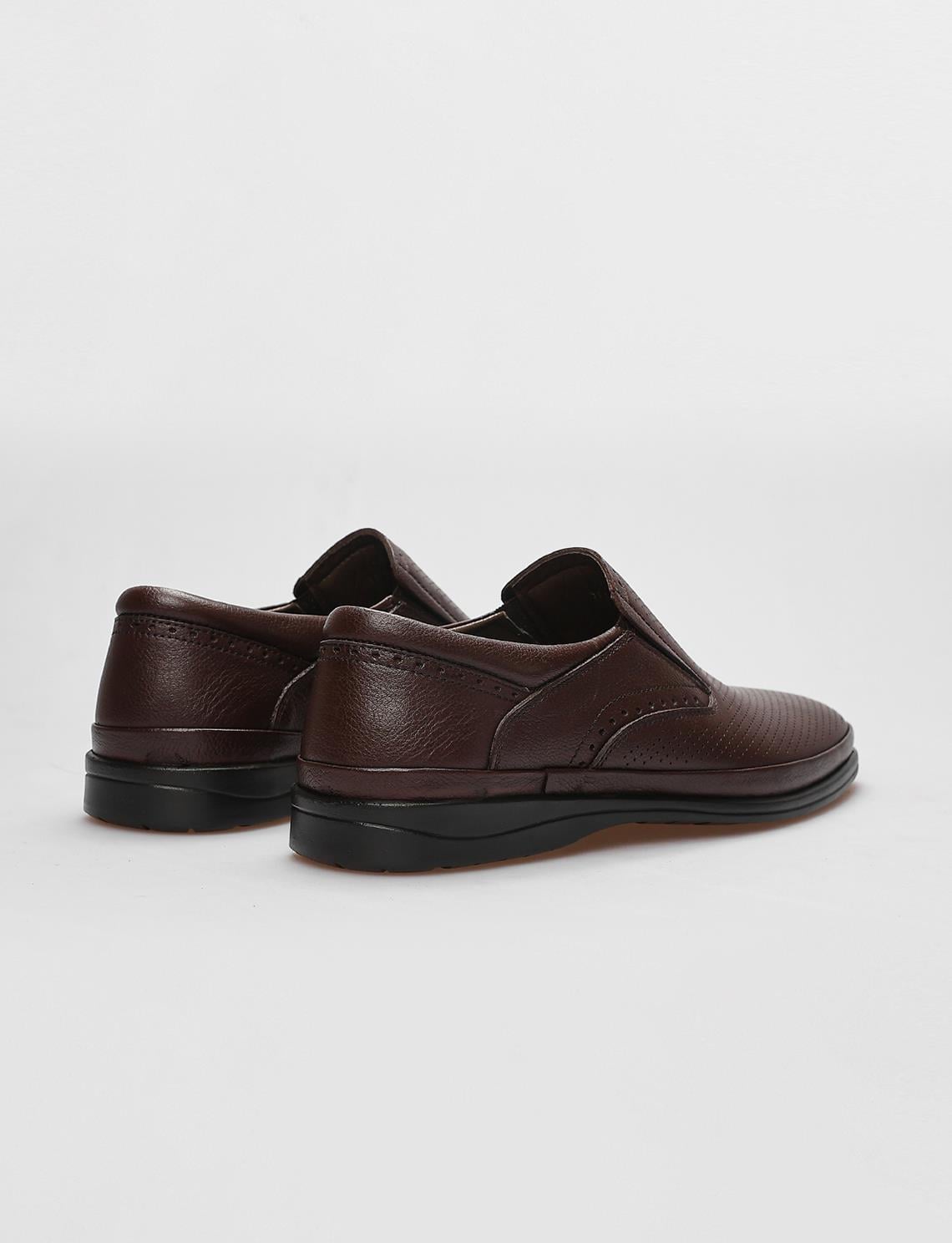 Genuine Leather Brown Laser Detail Men's Casual Shoes