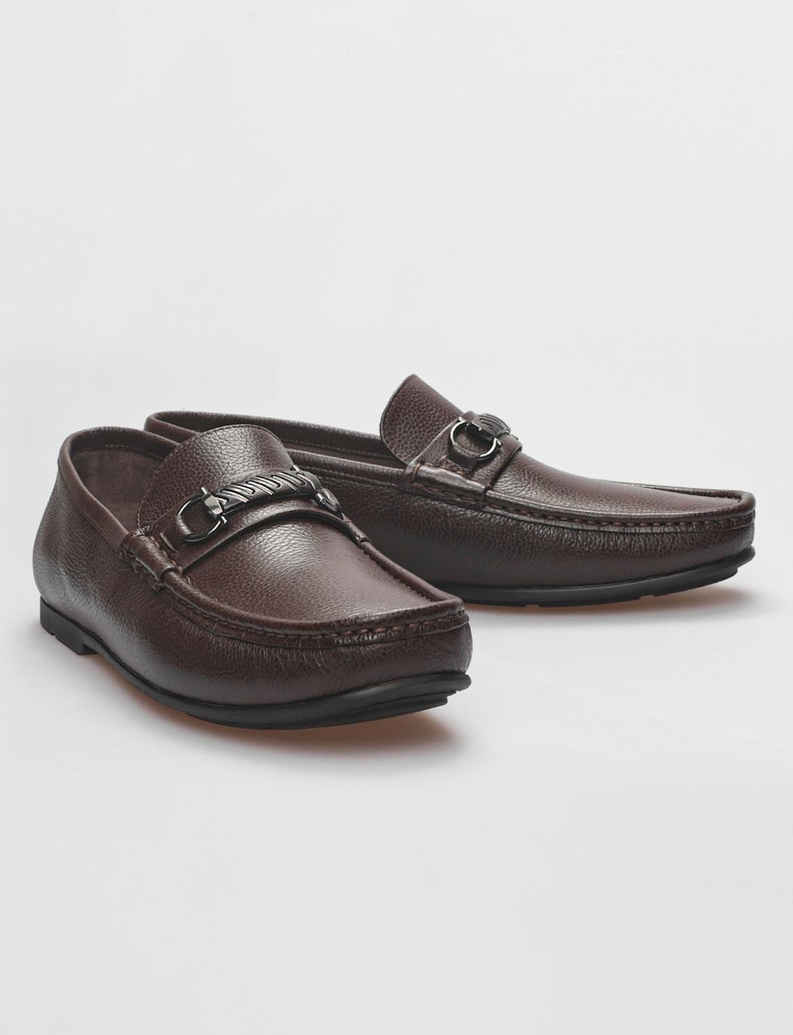 Genuine Leather Brown Buckle Men's Loafer