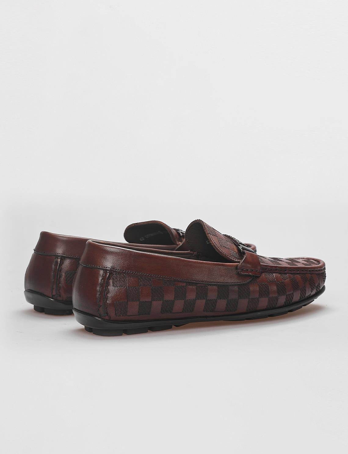 100% Genuine Leather Brown Buckle Detail Men's Loafer