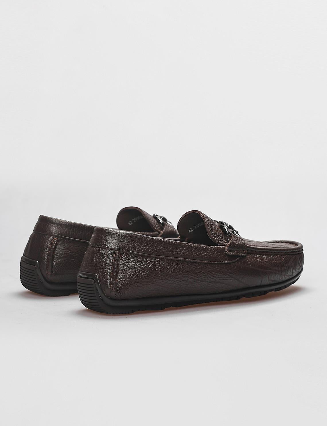 Genuine Leather Brown Men's Loafer with Buckle Detail