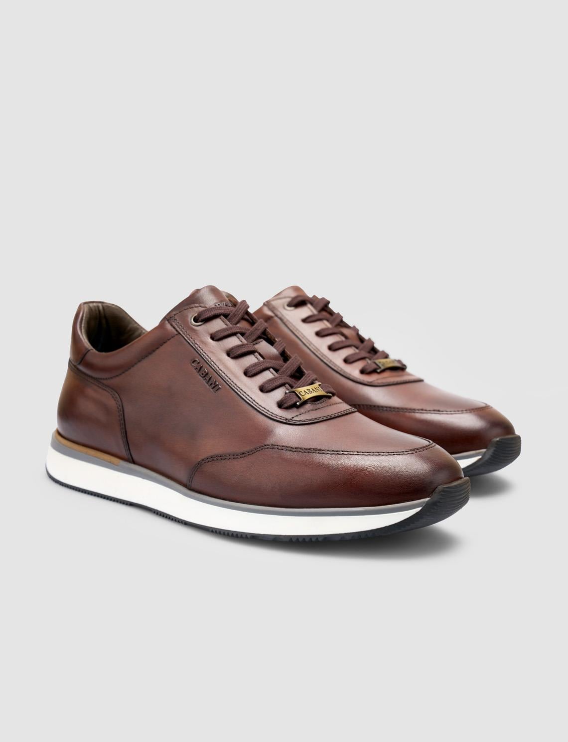 100% Genuine Leather Brown Lace-up Men's Athletic Shoes