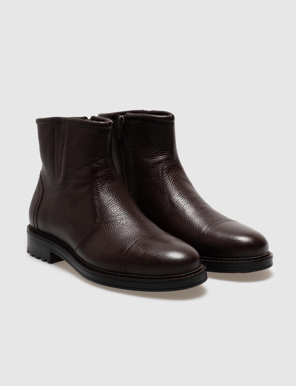 Genuine Leather Brown Zippered Men's Casual Boots