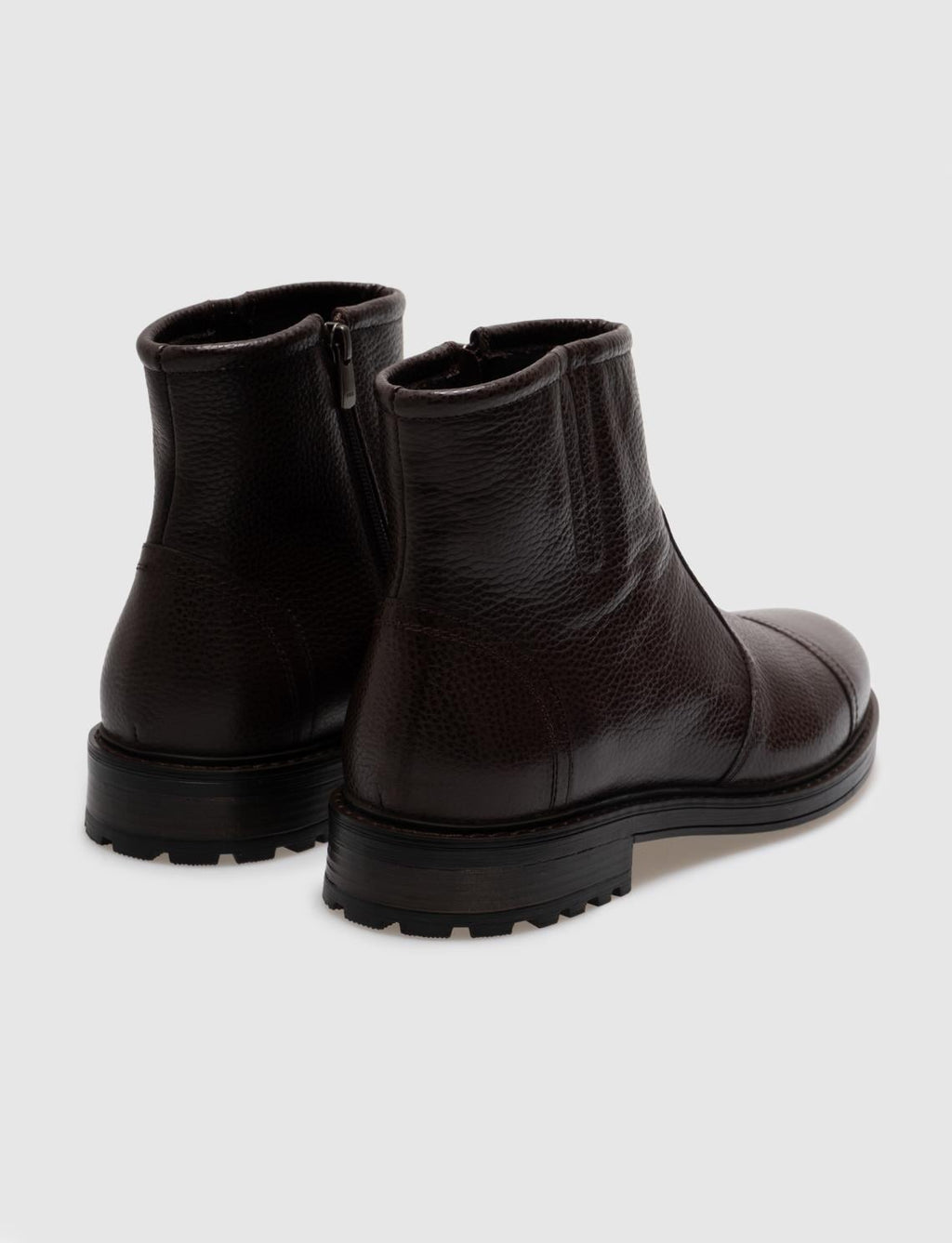 Genuine Leather Brown Zippered Men's Casual Boots