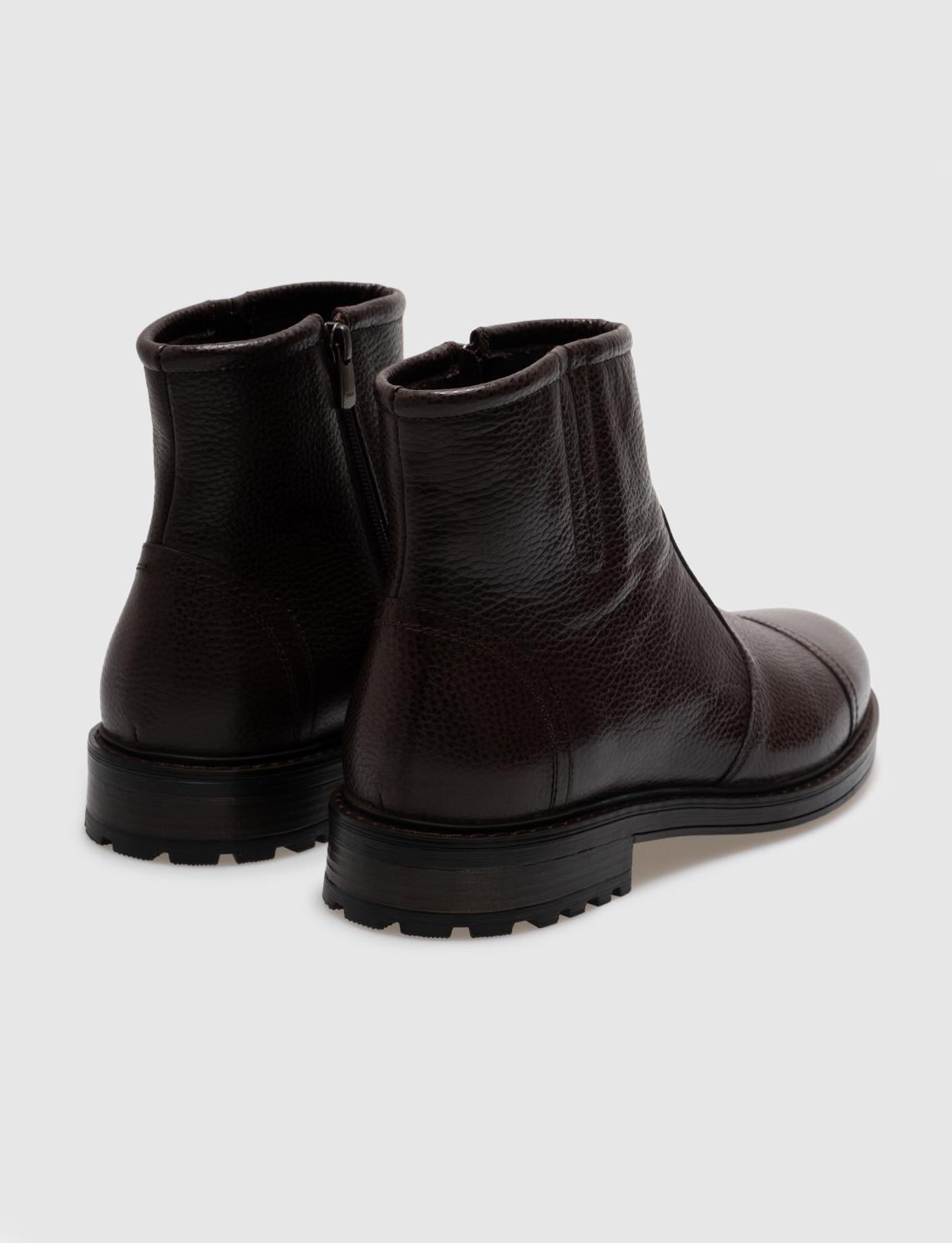 Genuine Leather Brown Zippered Men's Casual Boots
