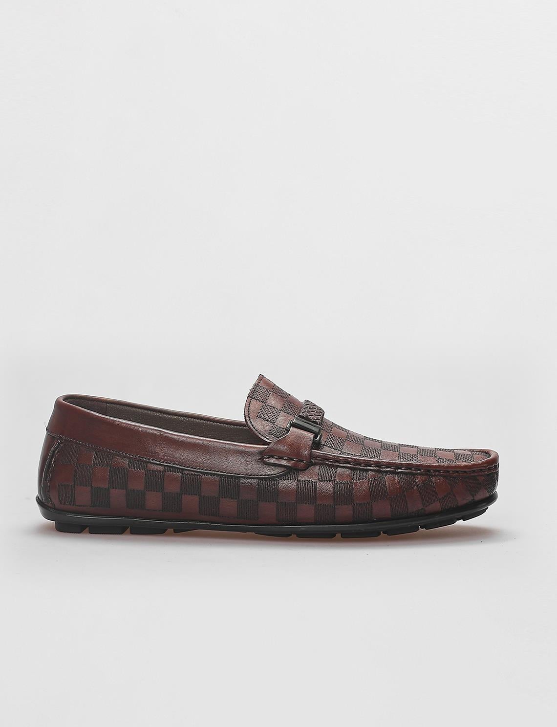 100% Genuine Leather Brown Buckle Detail Men's Loafer