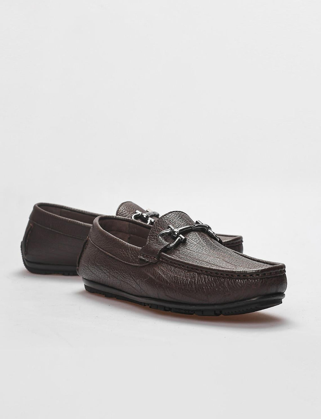 Genuine Leather Brown Men's Loafer with Buckle Detail