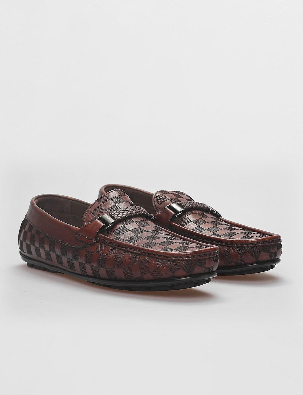 100% Genuine Leather Brown Buckle Detail Men's Loafer