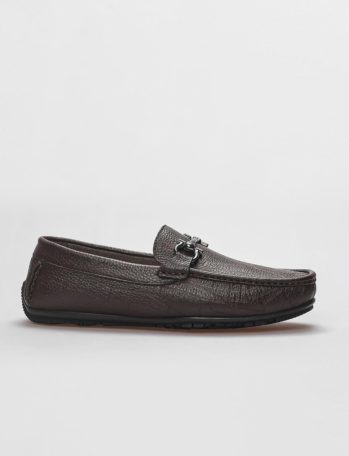 Genuine Leather Brown Men's Loafer with Buckle Detail