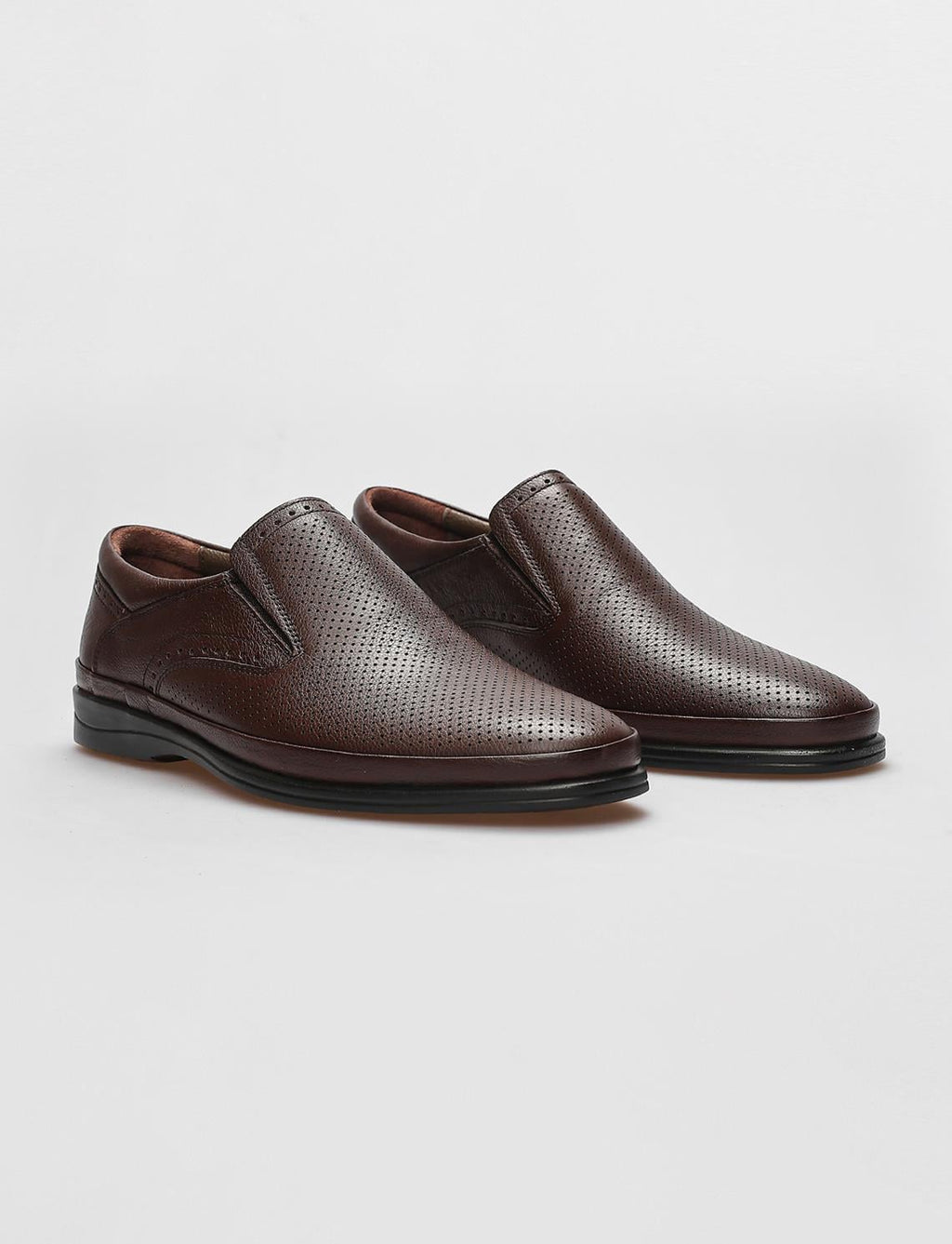 Genuine Leather Brown Laser Detail Men's Casual Shoes