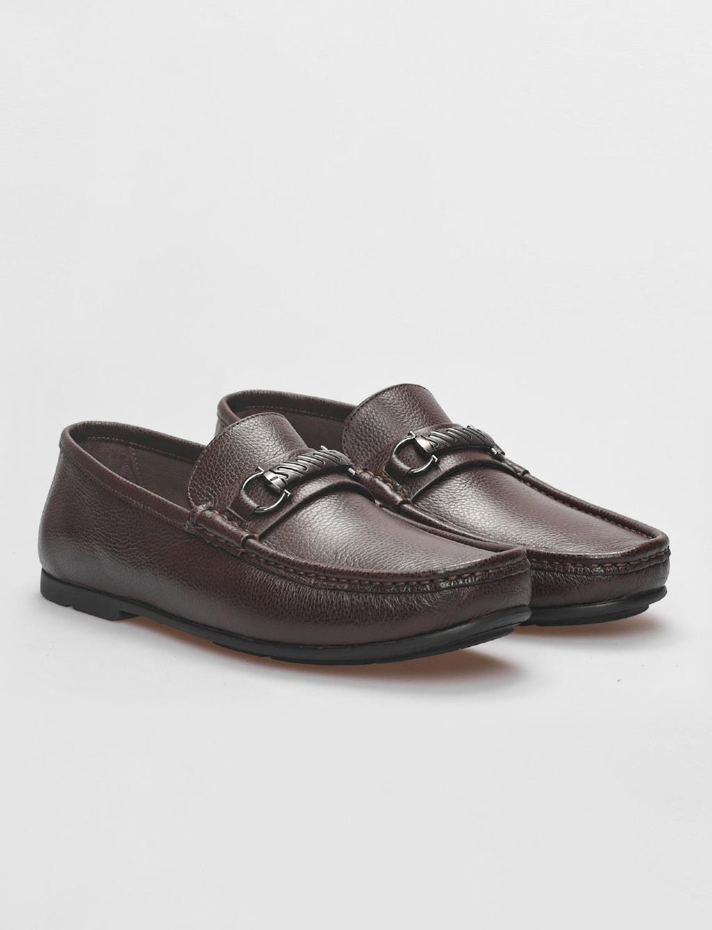 Genuine Leather Brown Buckle Men's Loafer