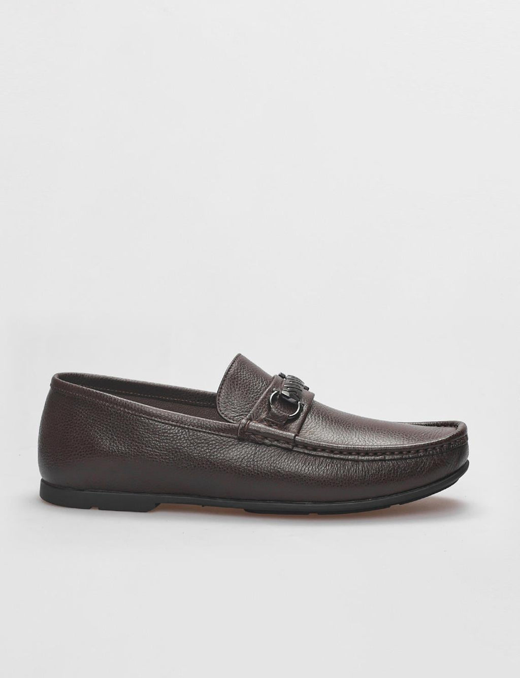 Genuine Leather Brown Buckle Men's Loafer