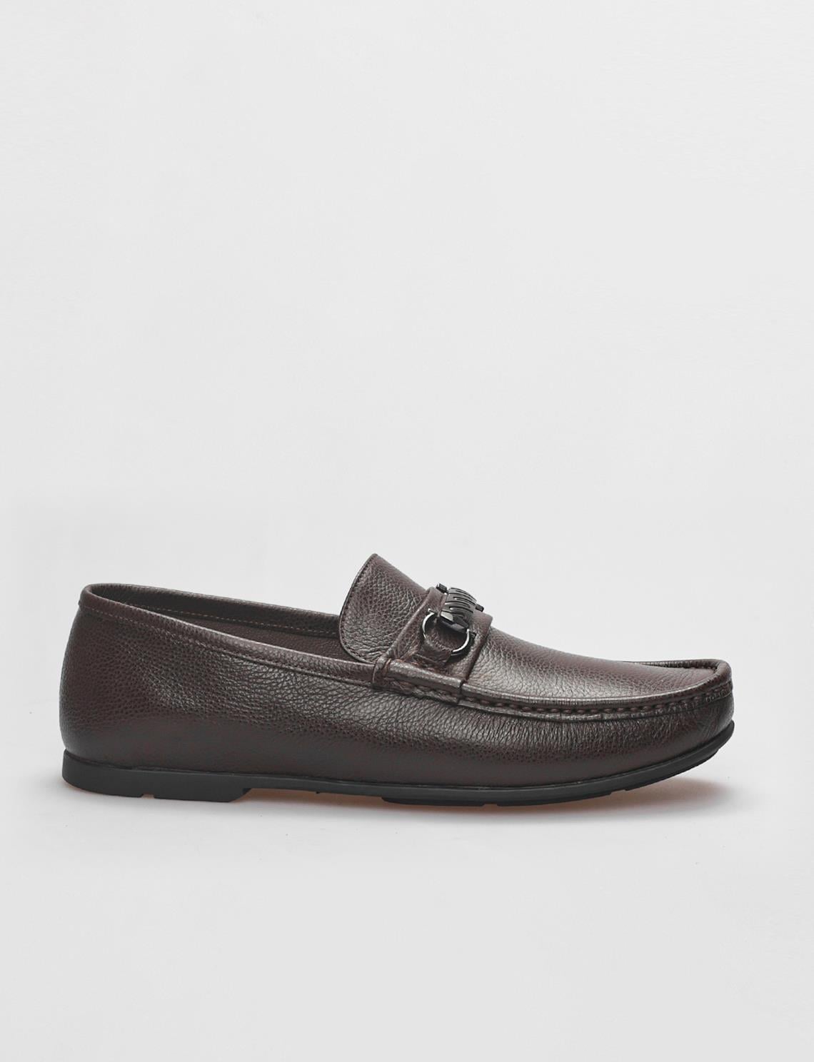 Genuine Leather Brown Buckle Men's Loafer