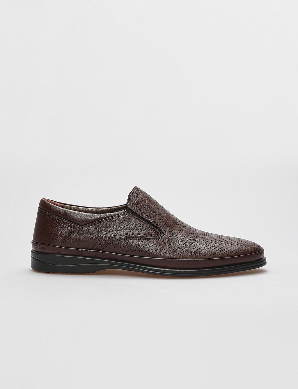 Genuine Leather Brown Laser Detail Men's Casual Shoes