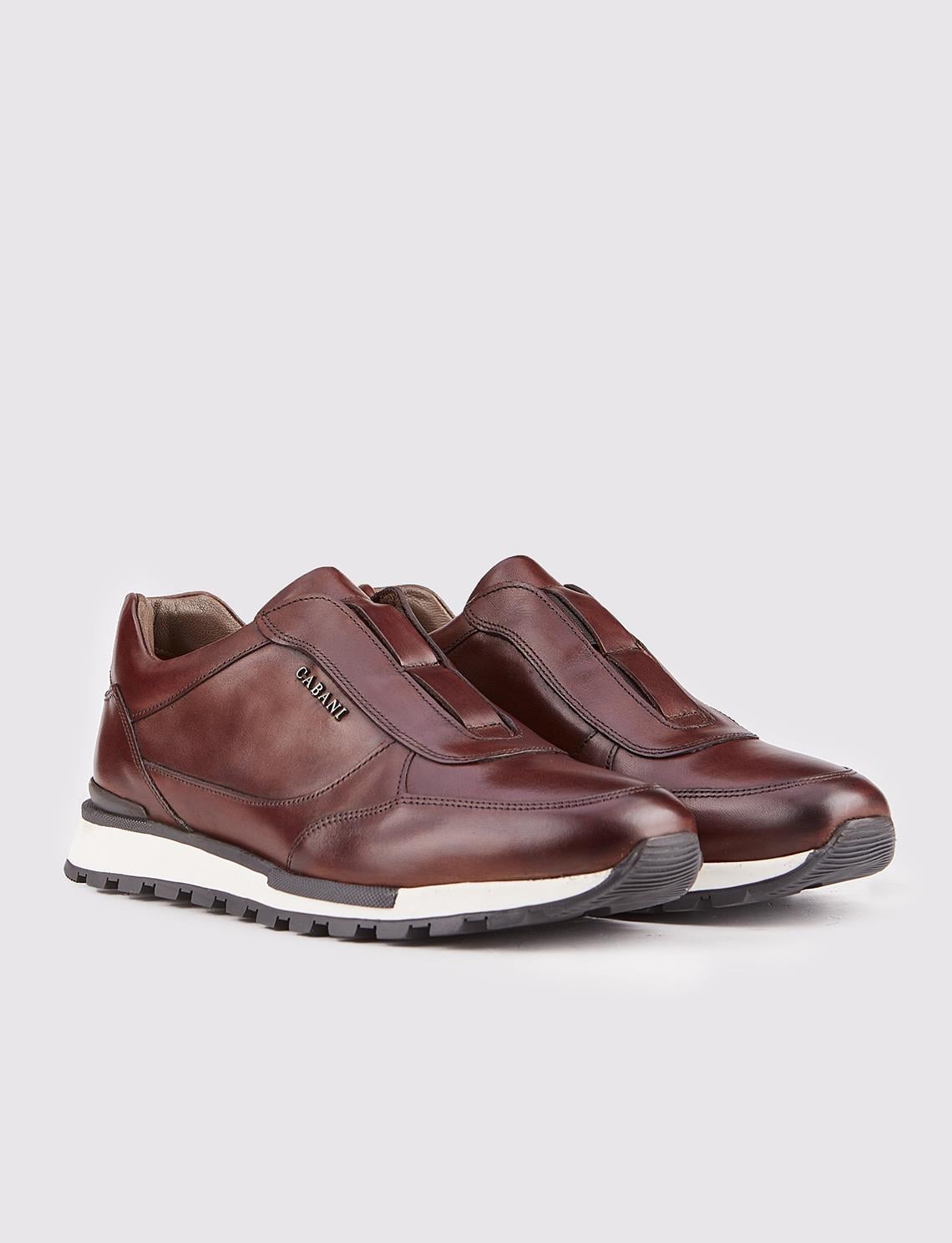 Genuine Leather Brown Light Rubber Sole Men's Athletic Shoes